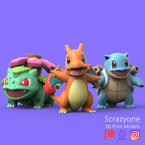 POKEMON - MEGA CHARMANDER SQUIRTLE BULBASAUR 3D print model