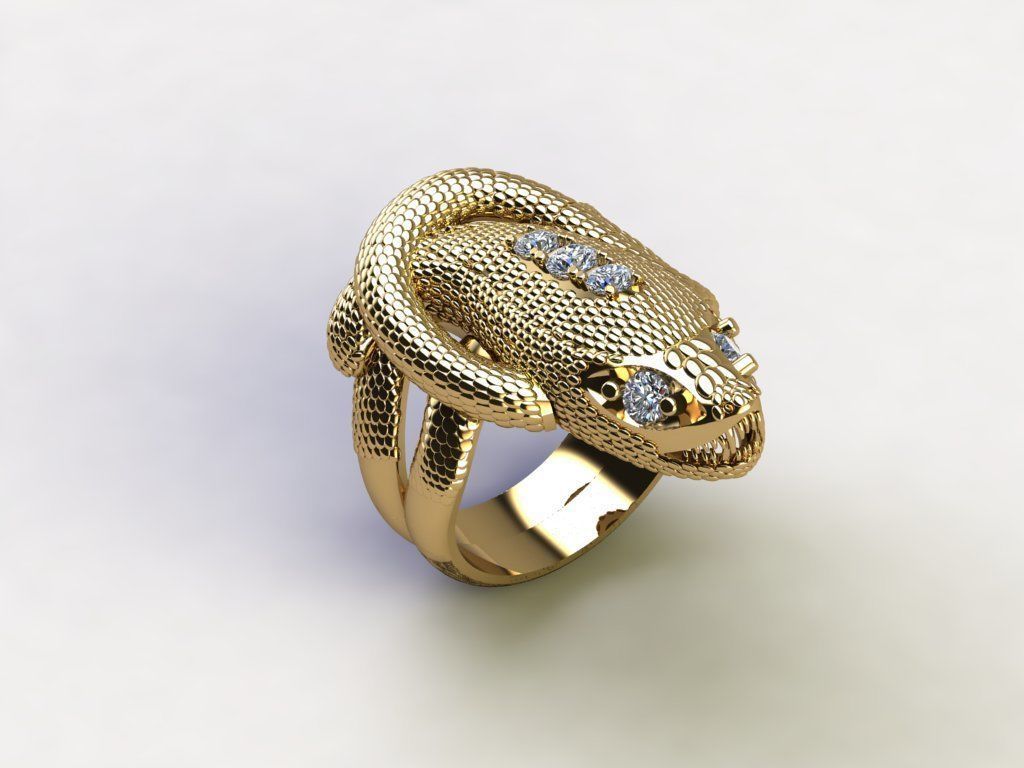Snake Ring with diamond full cad file 3D model_1
