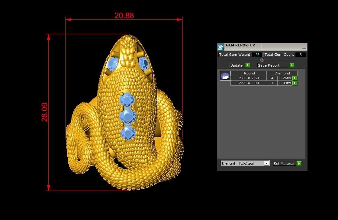 Snake Ring with diamond full cad file 3D model_2