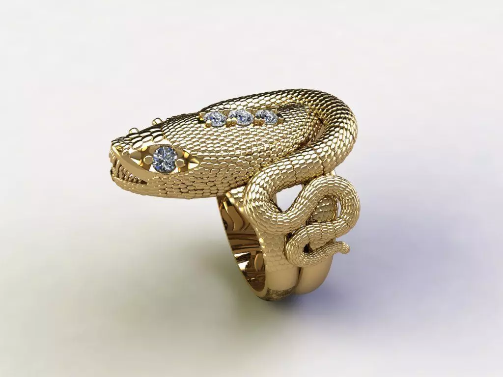 Snake Ring with diamond full cad file 3D model_0