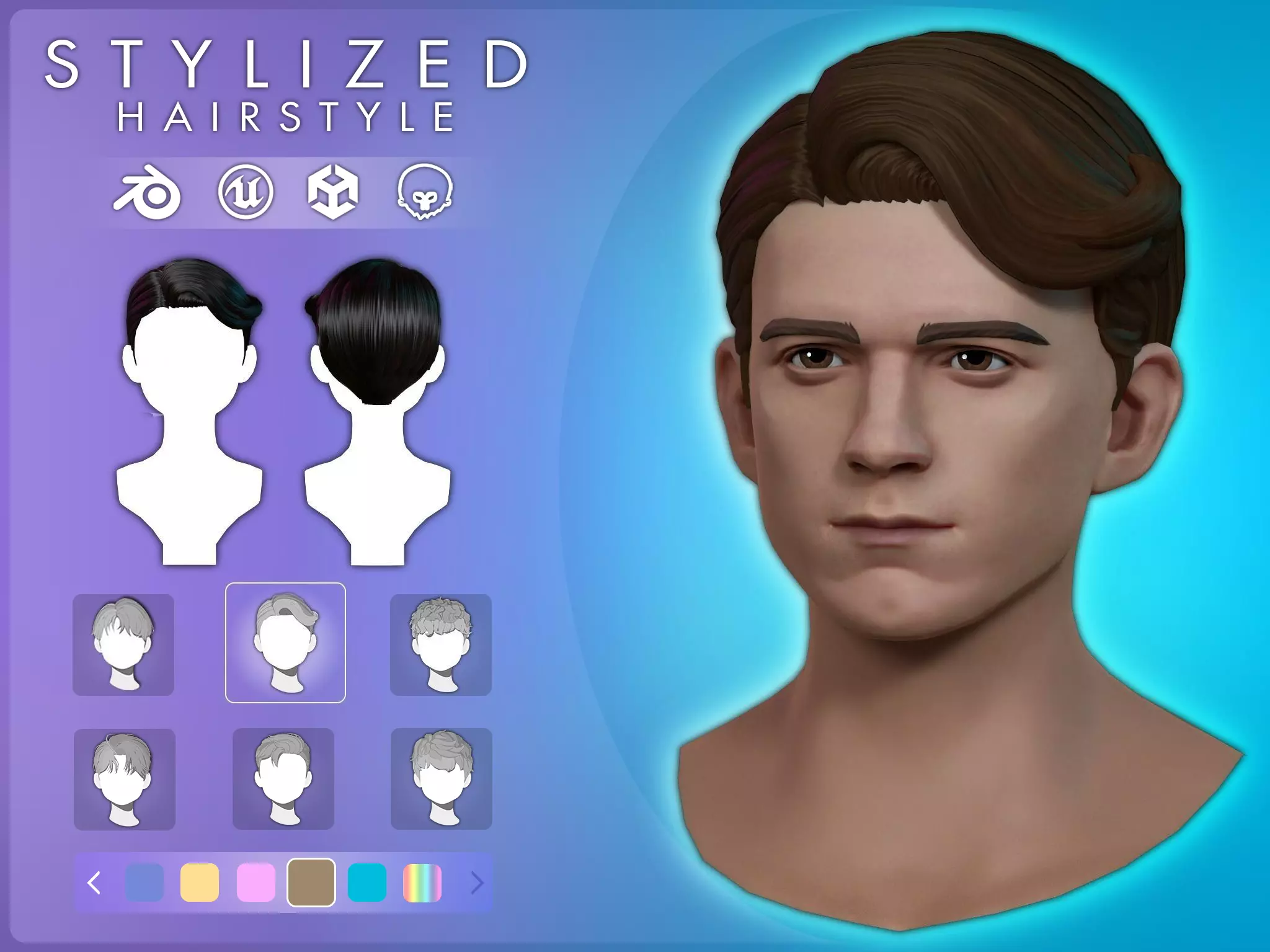 Game Hair - Stylized Male Hairstyle V8 Low-poly 3D model_0
