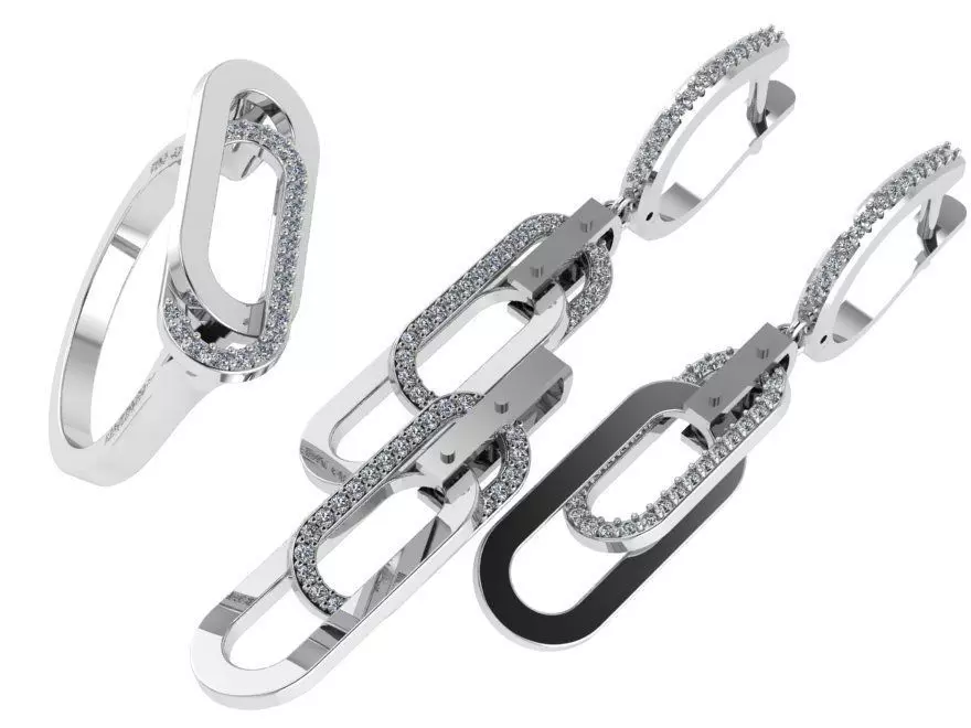 Chain Style Ring Earring Set 0431 3D print model_0