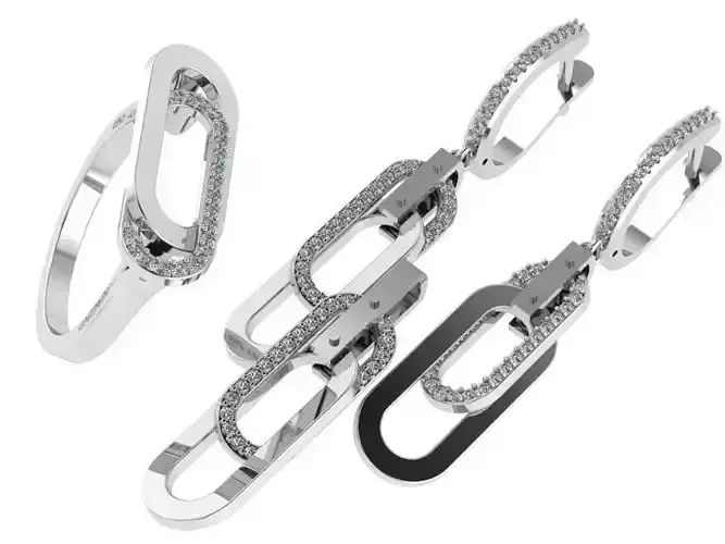 Chain Style Ring Earring Set 0431