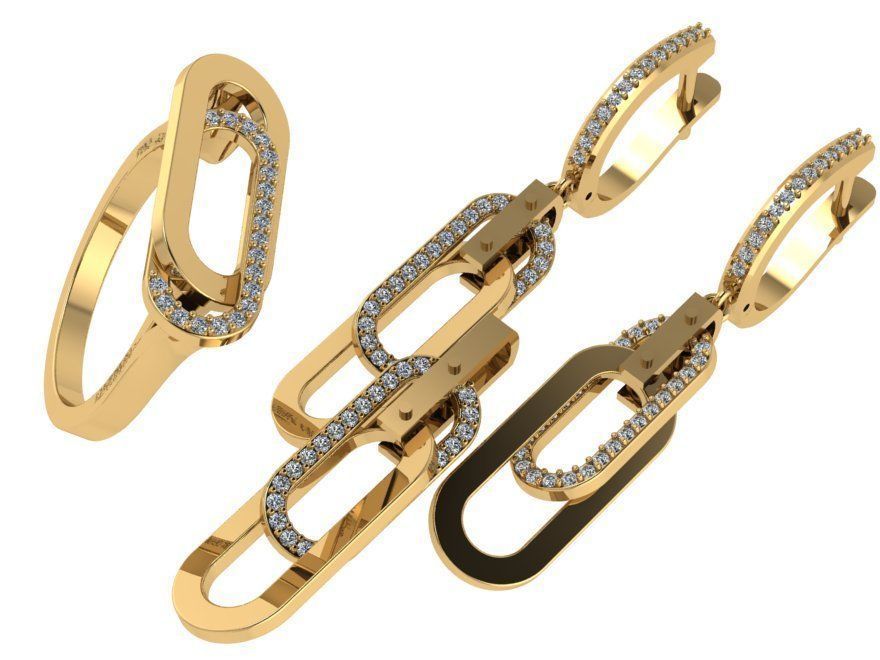 Chain Style Ring Earring Set 0431 3D print model_1