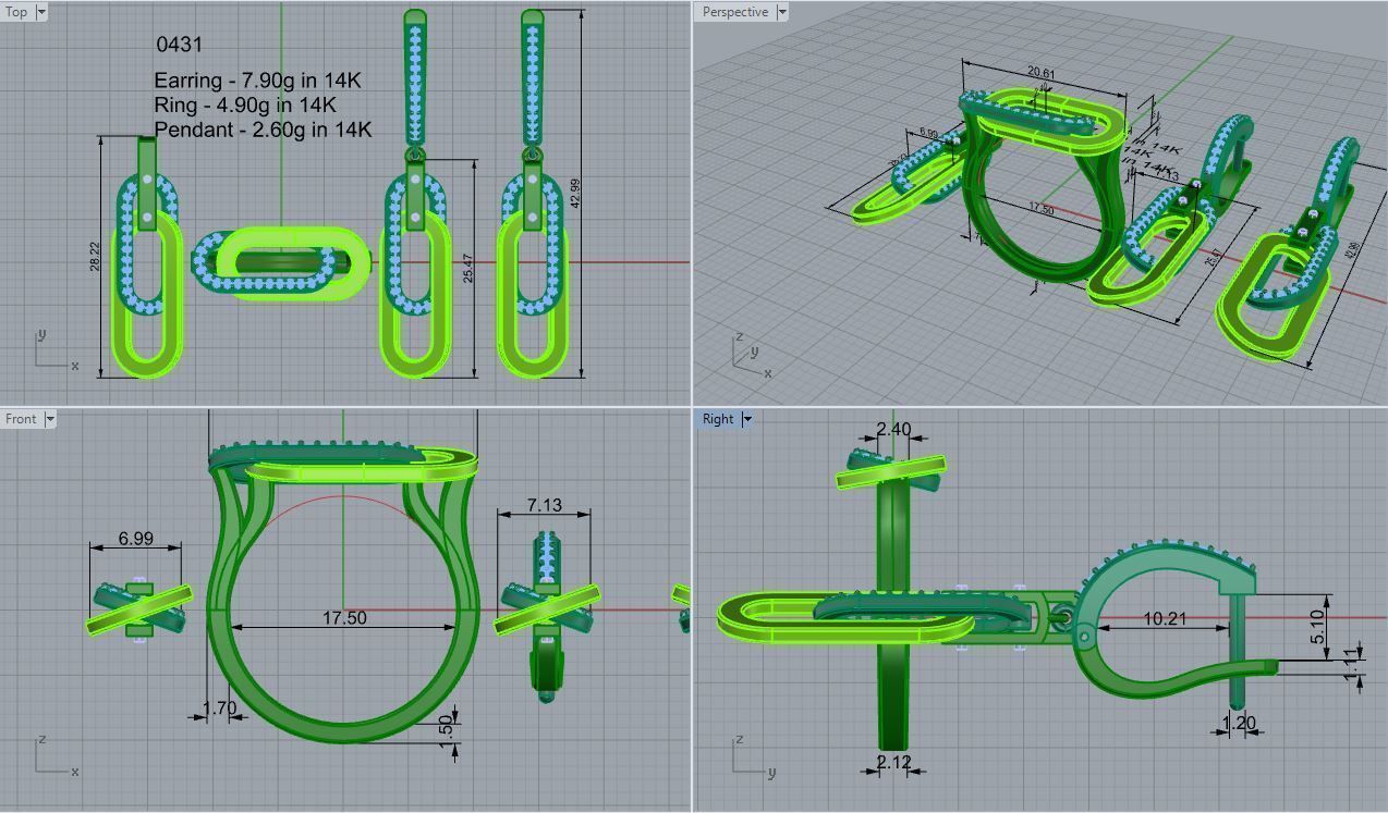 Chain Style Ring Earring Set 0431 3D print model_4