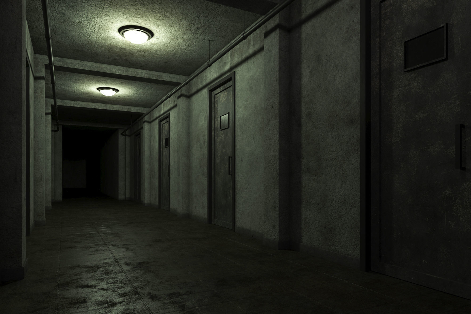 low poly old dark scary corridor Low-poly 3D model_2