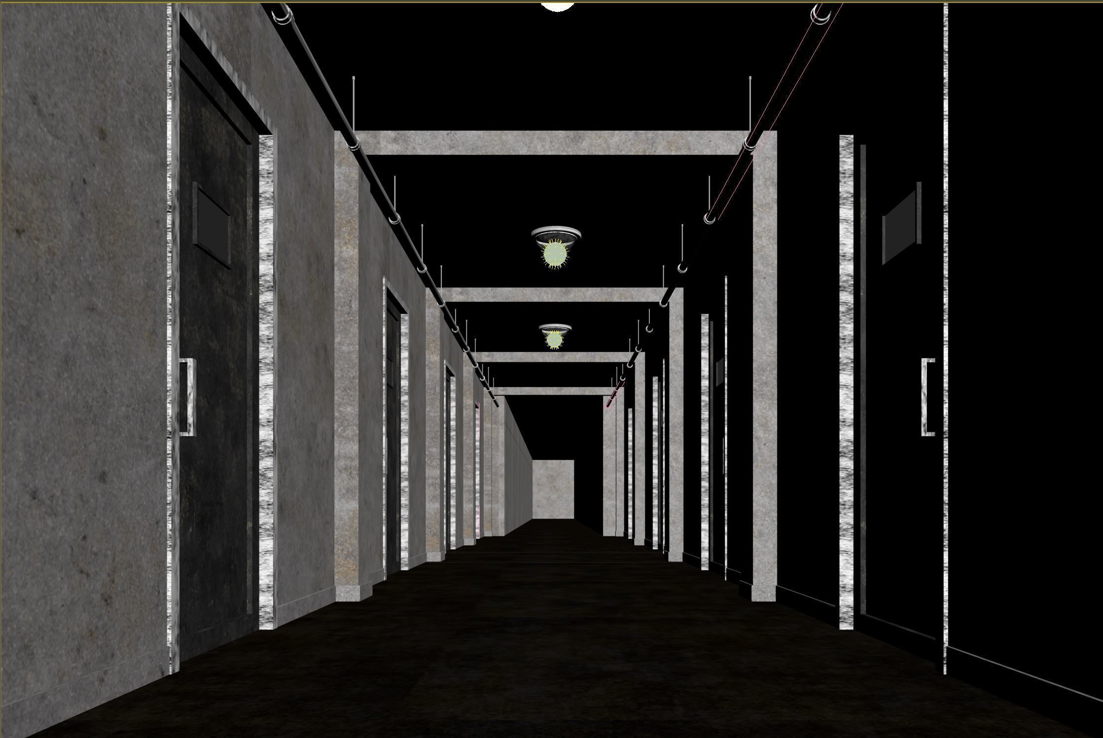 low poly old dark scary corridor Low-poly 3D model_6