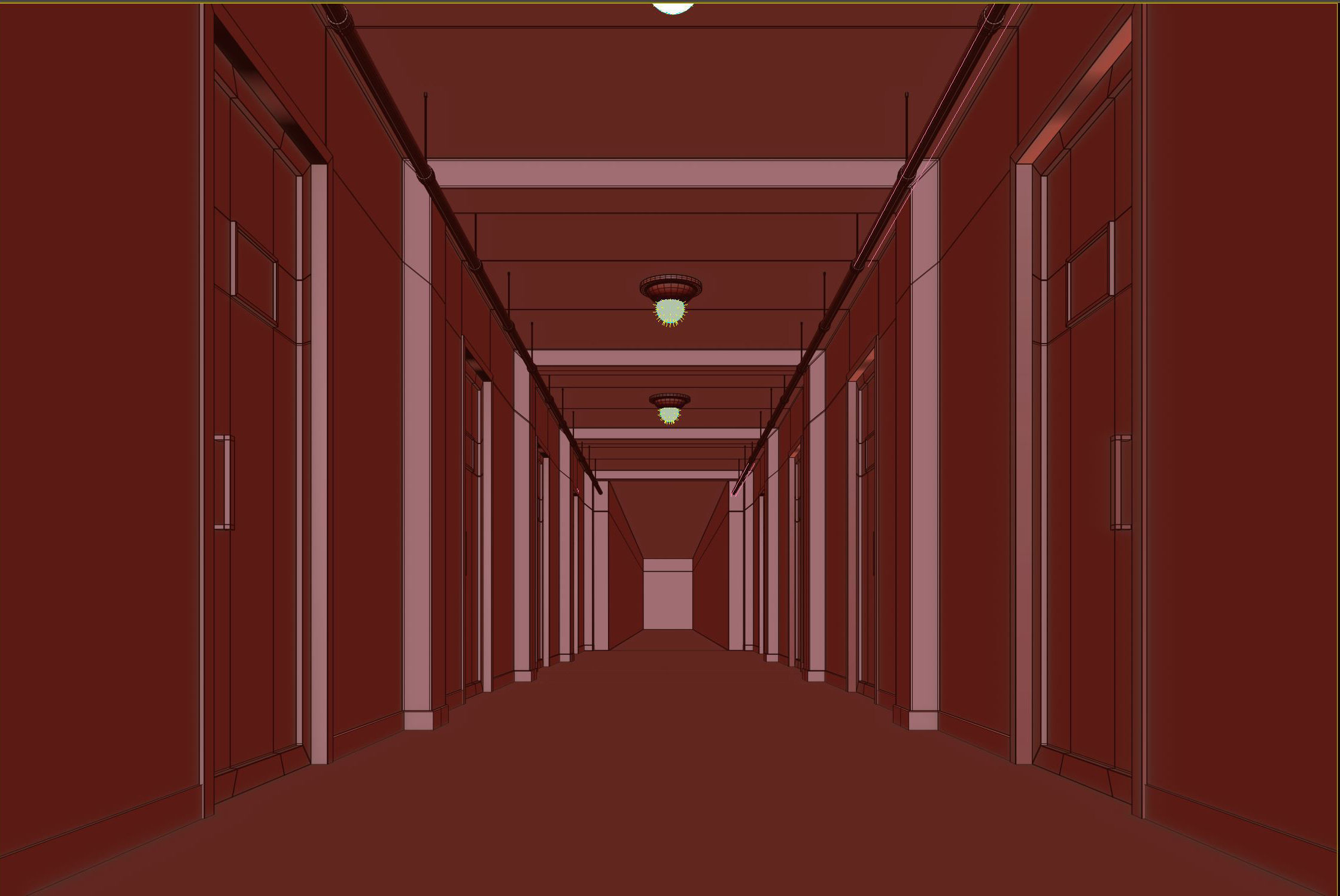 low poly old dark scary corridor Low-poly 3D model_5