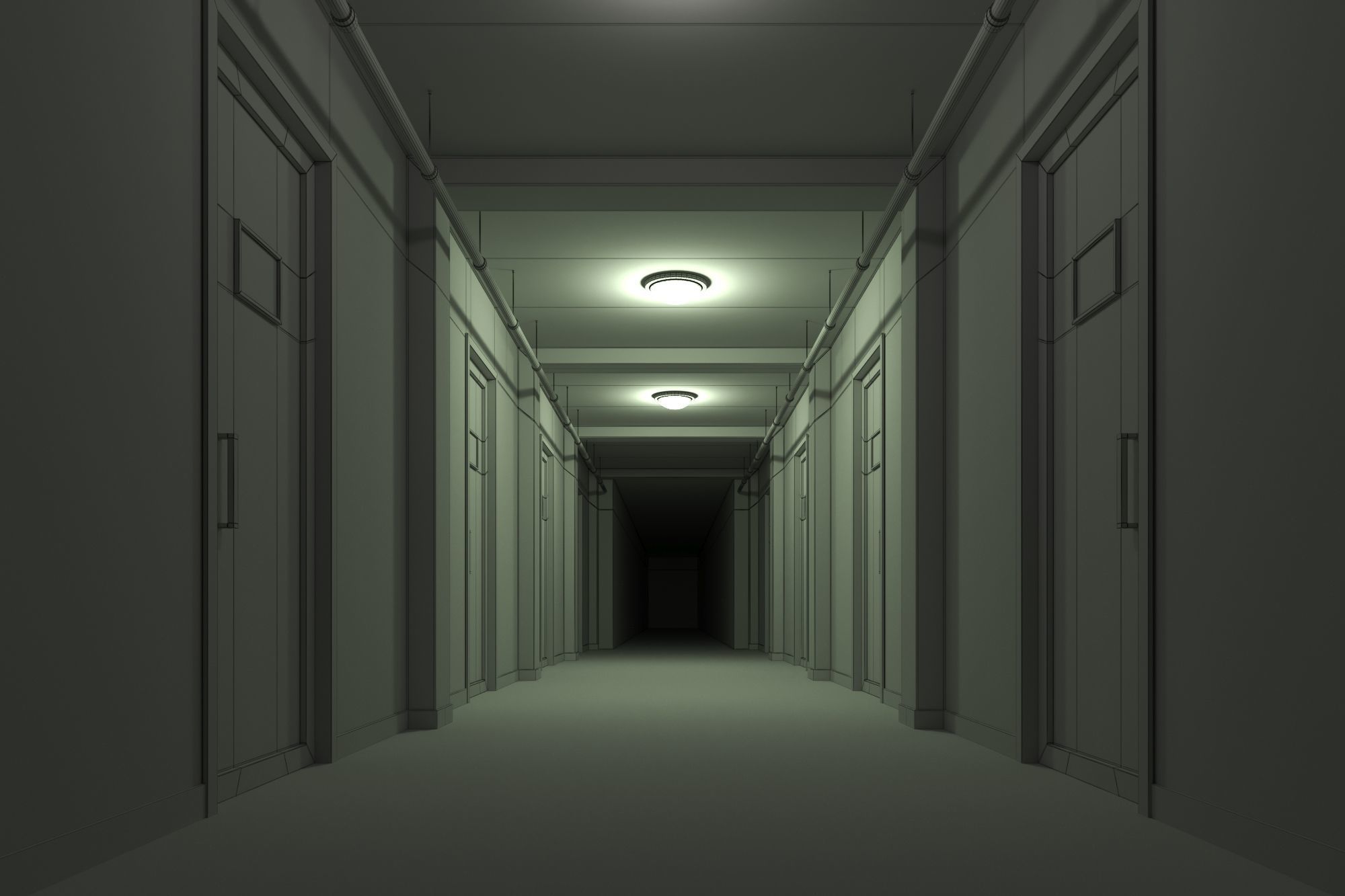 low poly old dark scary corridor Low-poly 3D model_4