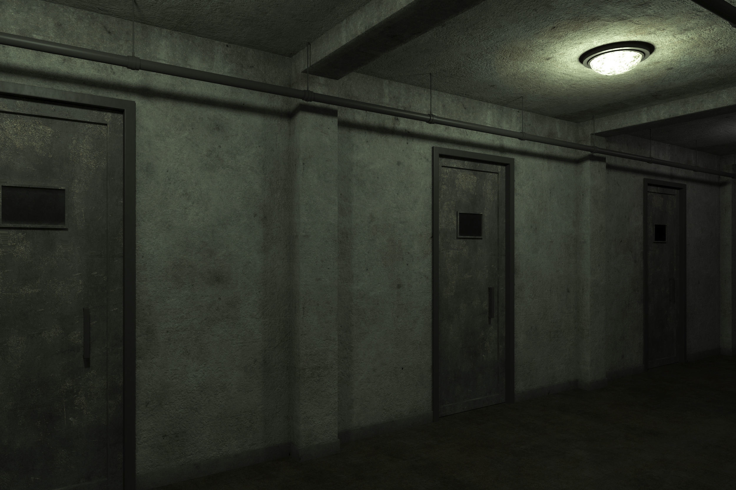 low poly old dark scary corridor Low-poly 3D model_3
