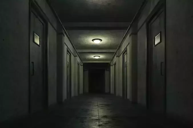 low poly old dark scary corridor Low-poly 3D model