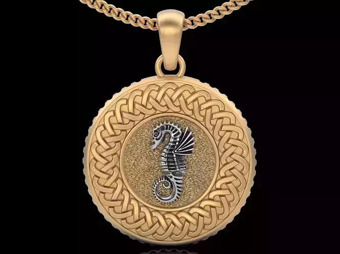 Seahorse pendant  gold  printable jewelry 3D model