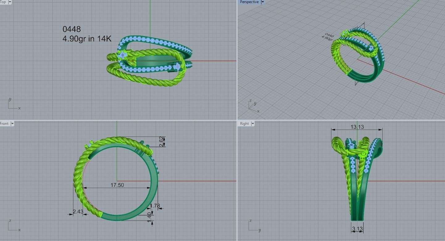Rope Diamond Ring 0448 3D print model_4