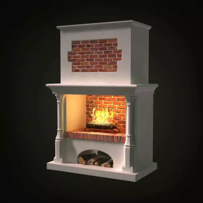 Brick Wall Gas Powered Fireplace 3D model_0