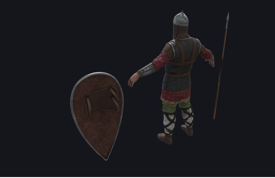 Knight with spear and shield Low-poly 3D model_1