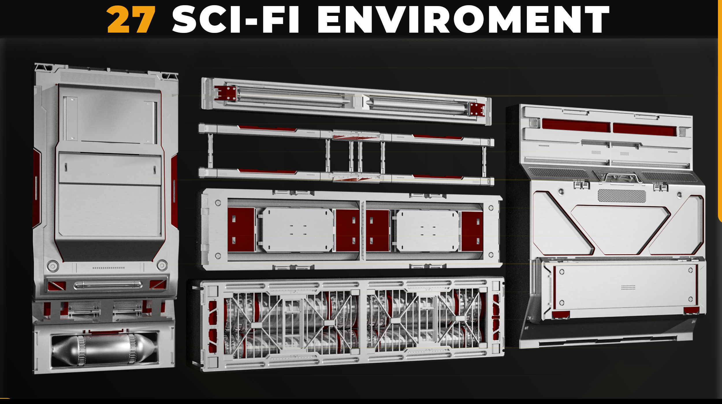 27 SCI-FI ENVIROMENT PANEL KITBASH Low-poly 3D model_4