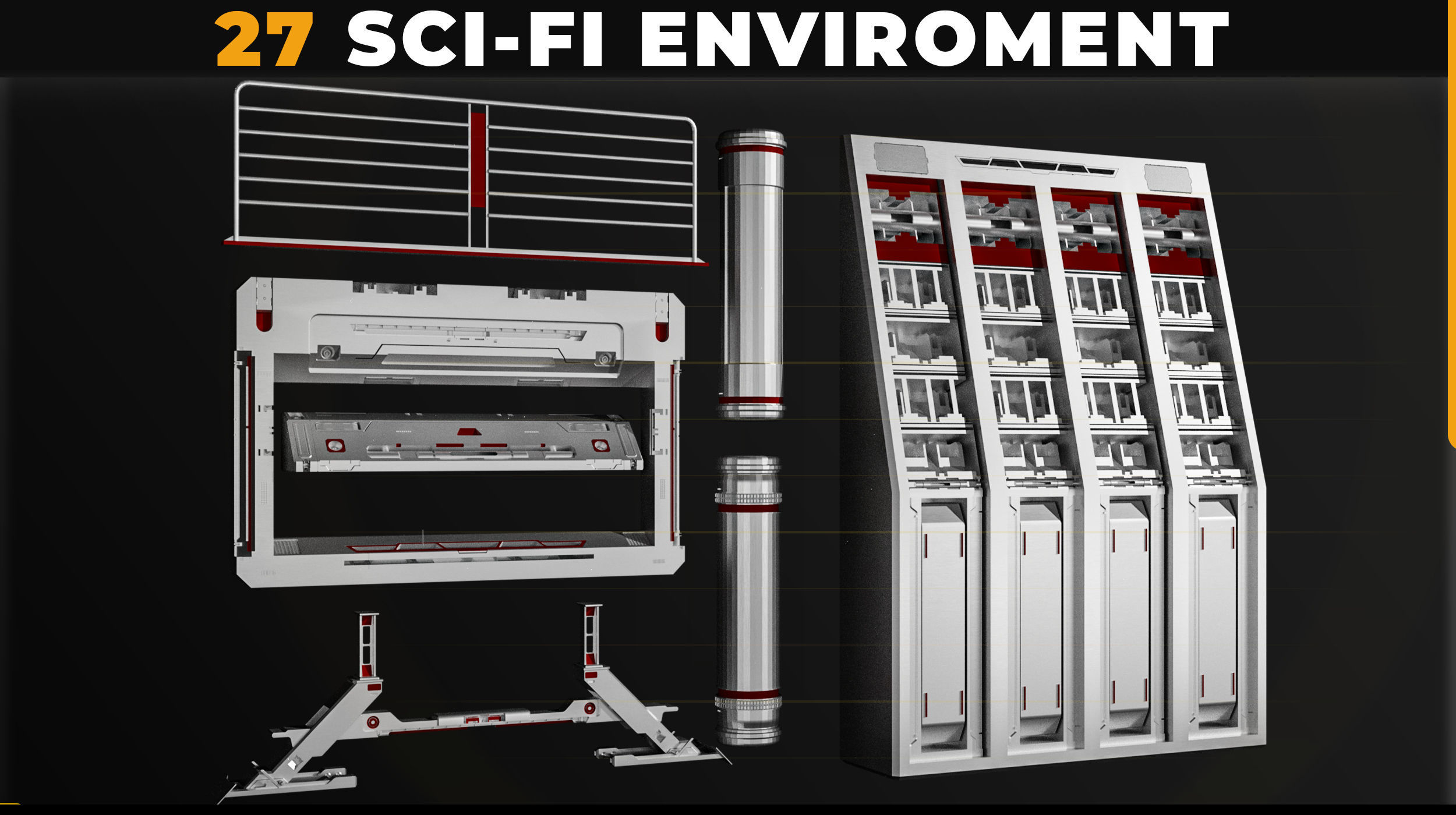 27 SCI-FI ENVIROMENT PANEL KITBASH Low-poly 3D model_5