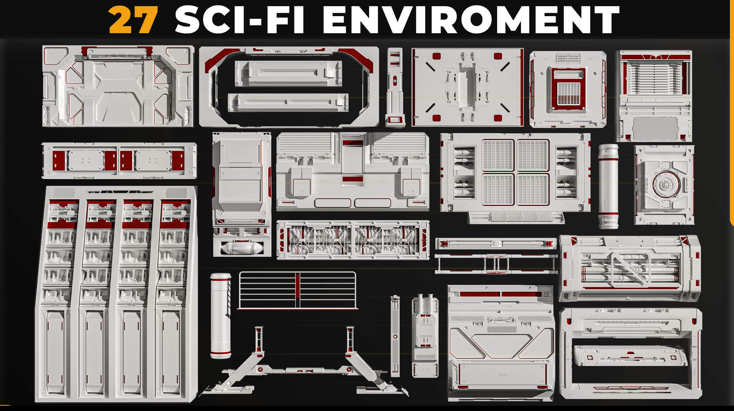 27 SCI-FI ENVIROMENT PANEL KITBASH Low-poly 3D model_1
