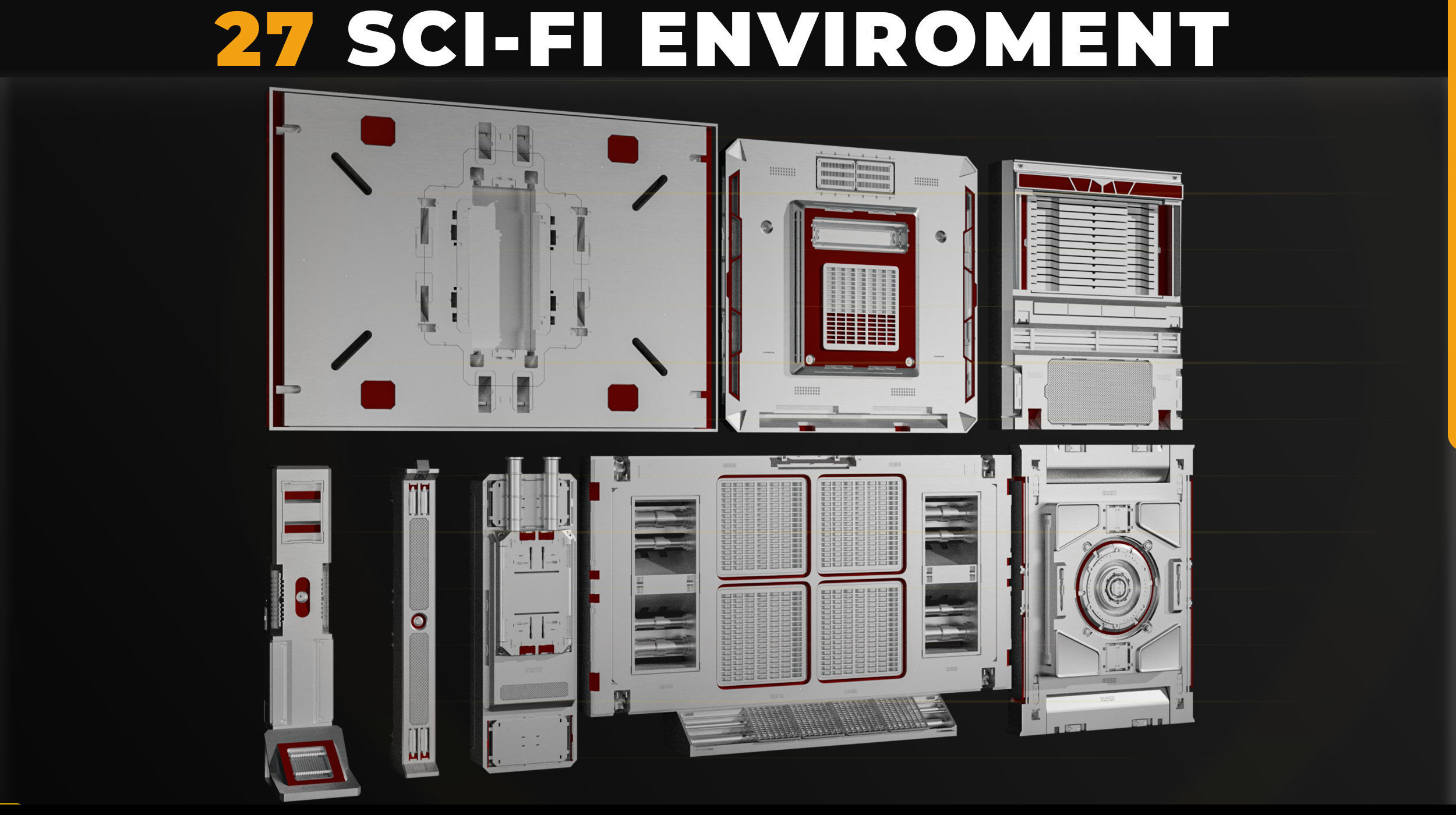 27 SCI-FI ENVIROMENT PANEL KITBASH Low-poly 3D model_3