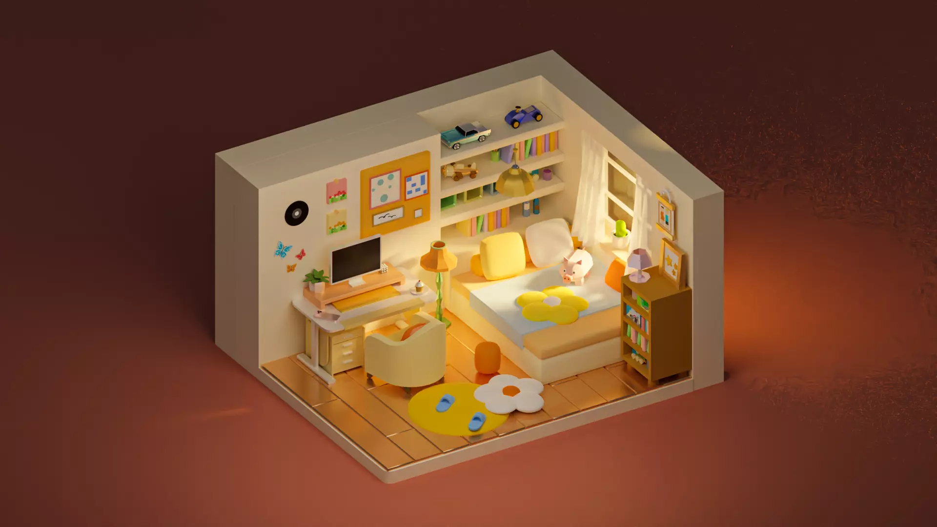 Cartoon bedroom Free 3D model
