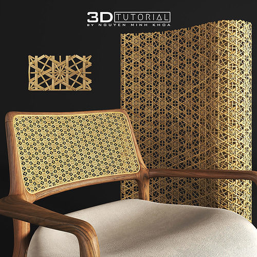 RATTAN wooden chair with pattern Free 3D model