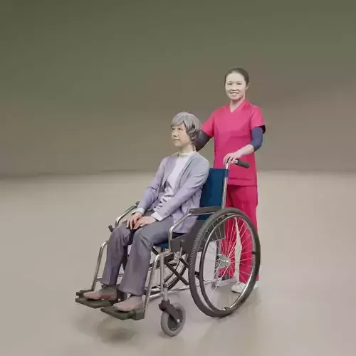 Nursing care set person and wheelchair