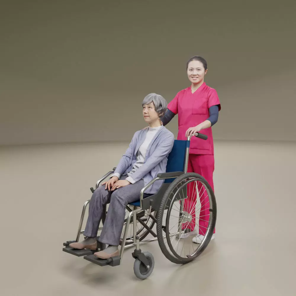 Nursing care set person and wheelchair 3D model_0