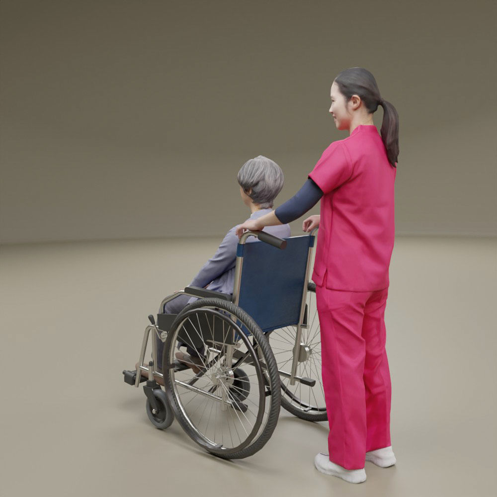 Nursing care set person and wheelchair 3D model_2