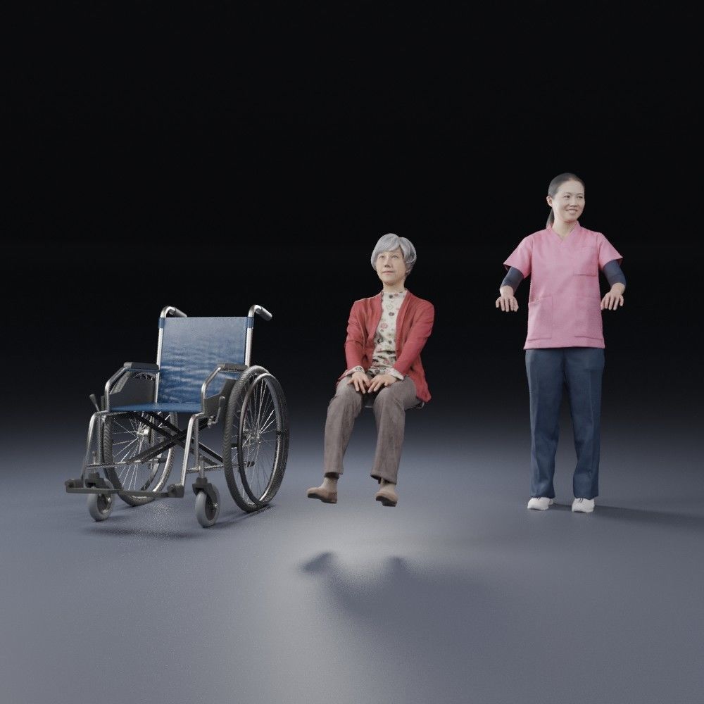 Nursing care set person and wheelchair 3D model_7