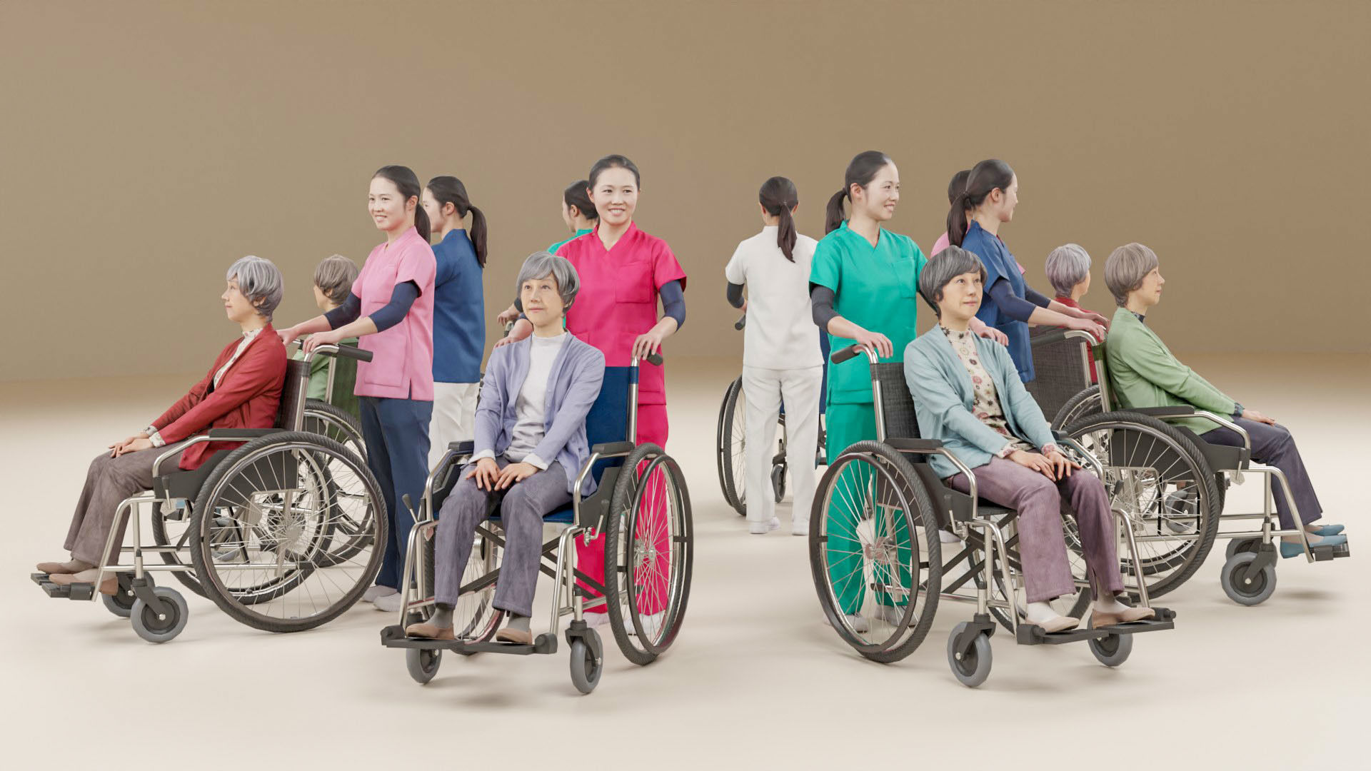 Nursing care set person and wheelchair 3D model_6