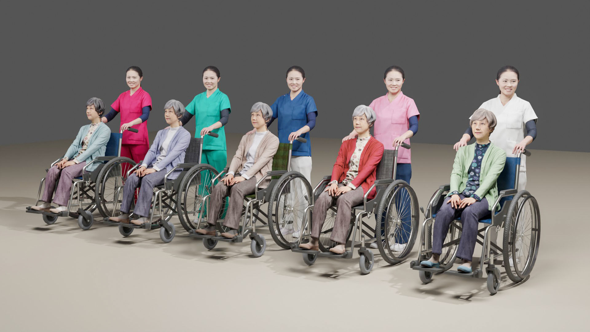 Nursing care set person and wheelchair 3D model_5