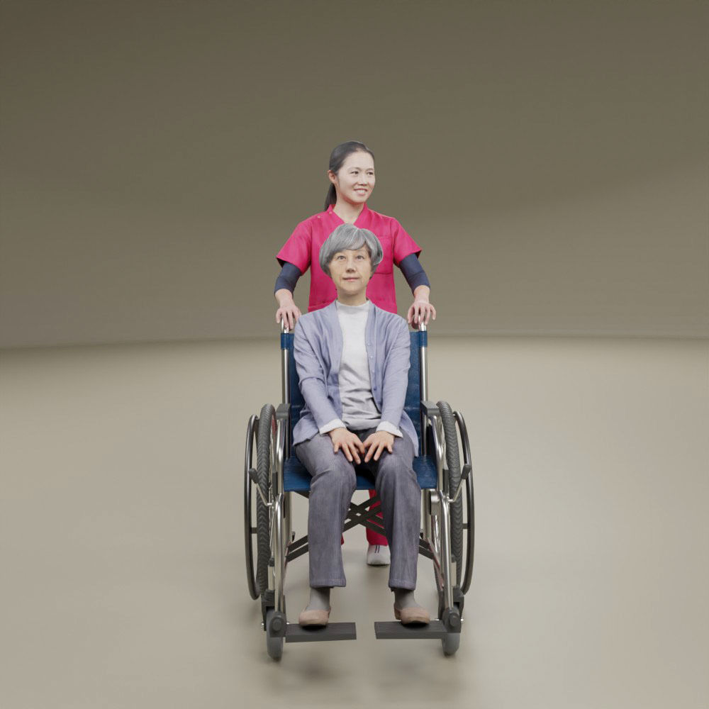 Nursing care set person and wheelchair 3D model_3