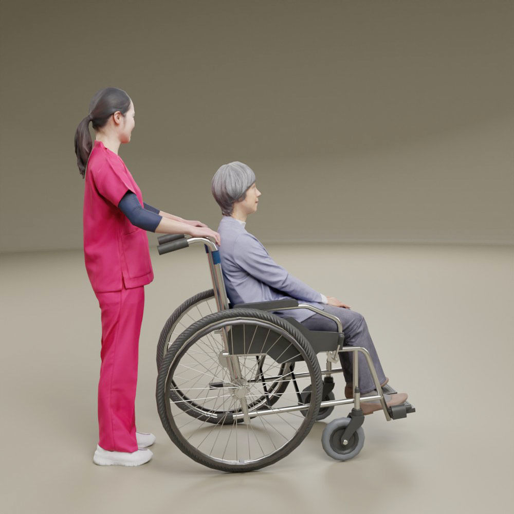 Nursing care set person and wheelchair 3D model_4