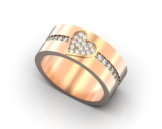 Womens ring with heart and diamonds  3D print model