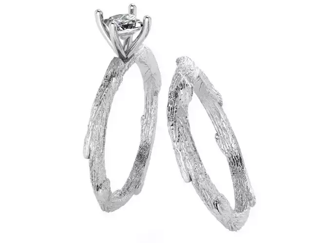 Wood Texture Solitaire Wedding Ring 0159