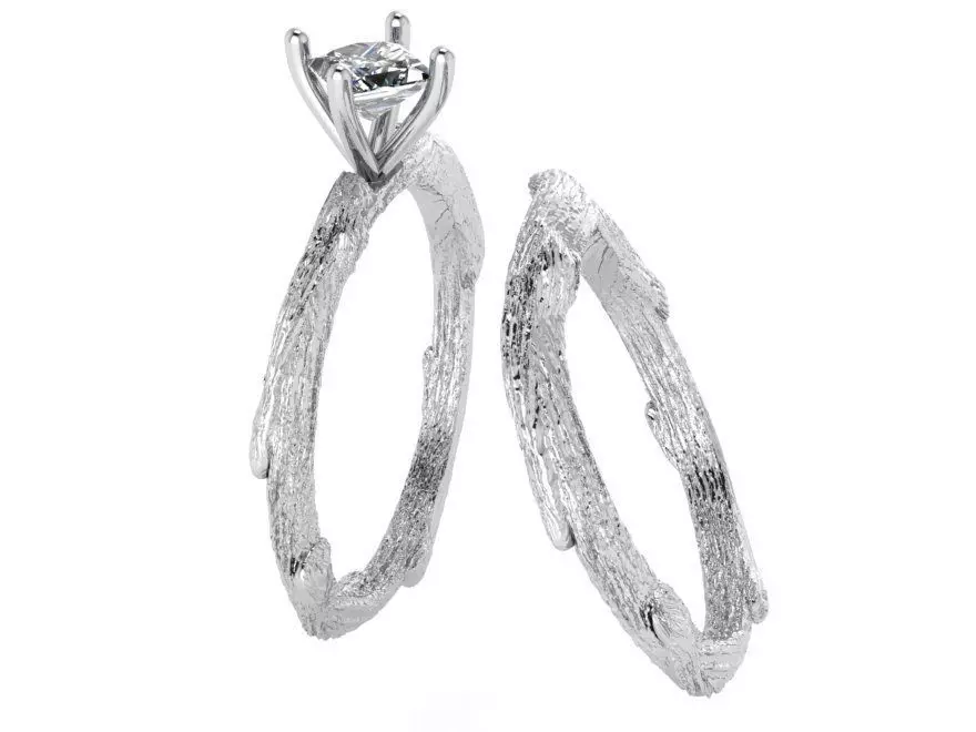 Wood Texture Solitaire Wedding Ring 0159 3D print model