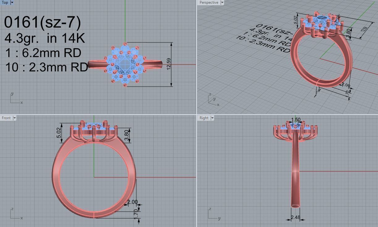 Flower Cluster Diamond Ring 0161 3D print model_4