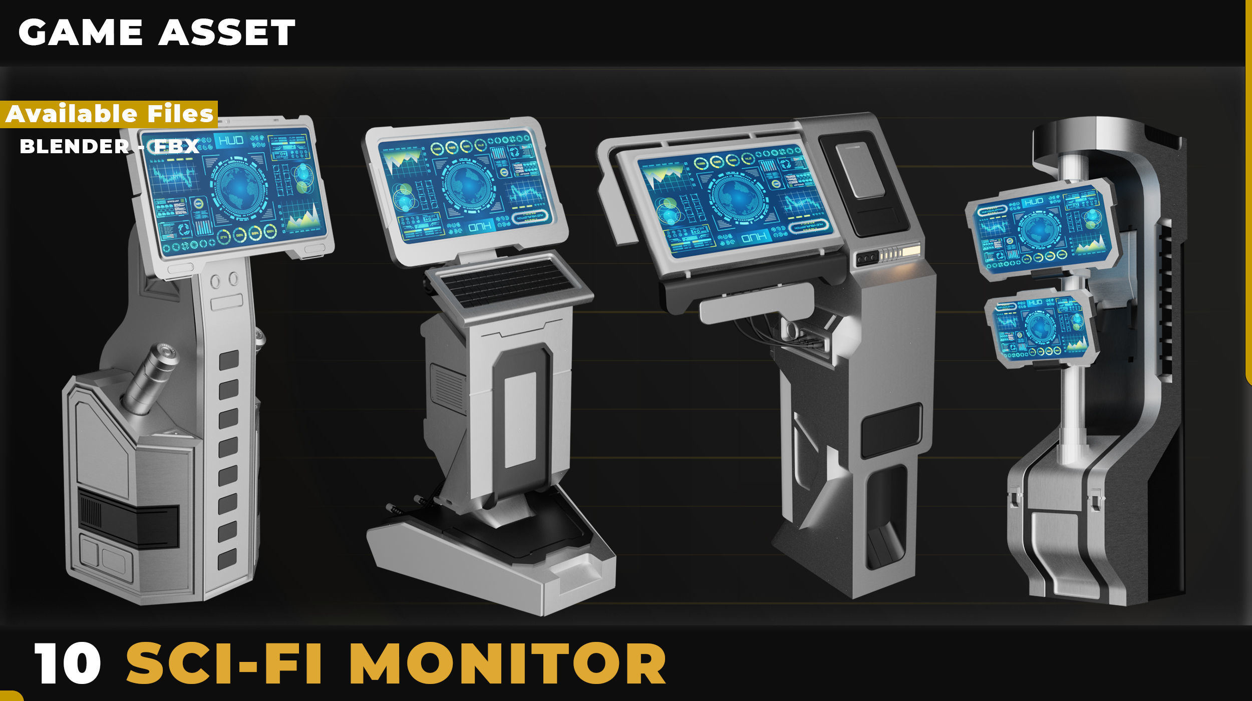 10 SCI-FI MONITOR HARDSURFACE Low-poly 3D model_4