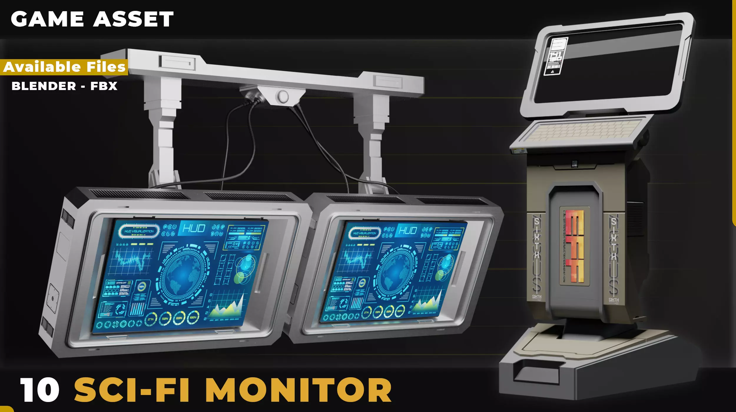 10 SCI-FI MONITOR HARDSURFACE Low-poly 3D model_0