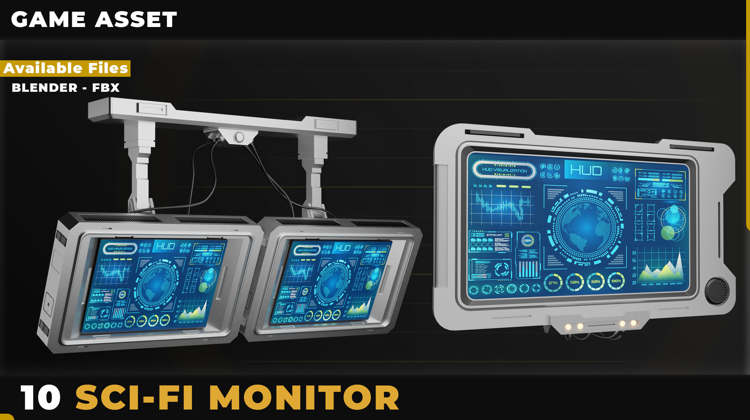 10 SCI-FI MONITOR HARDSURFACE Low-poly 3D model_1