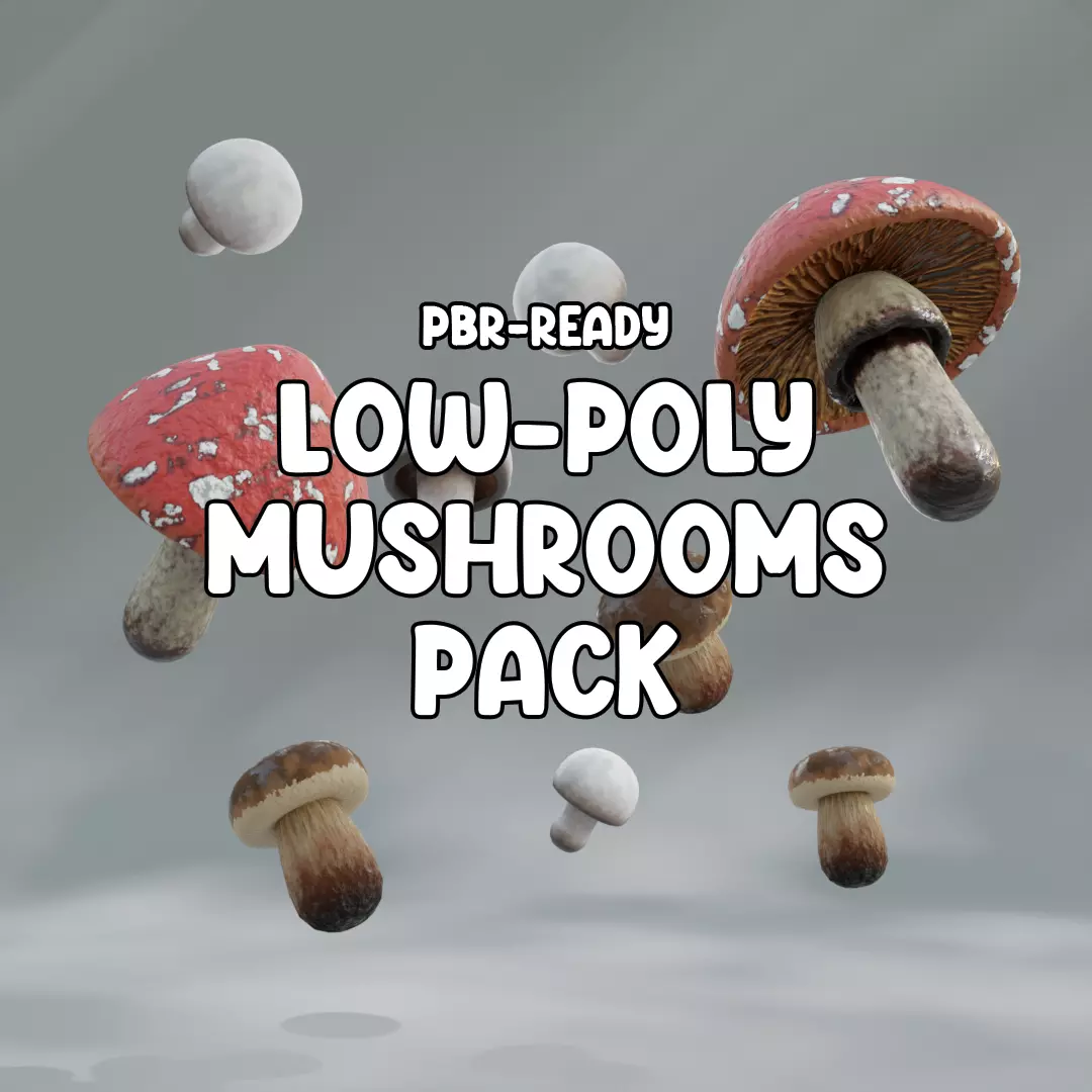 Lowpoly High Quality PBR Material Mushroom Pack 1 Low-poly 3D model_0
