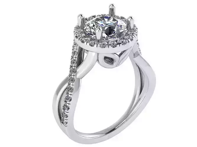Round Stone Halo Twisted Ring 0178
