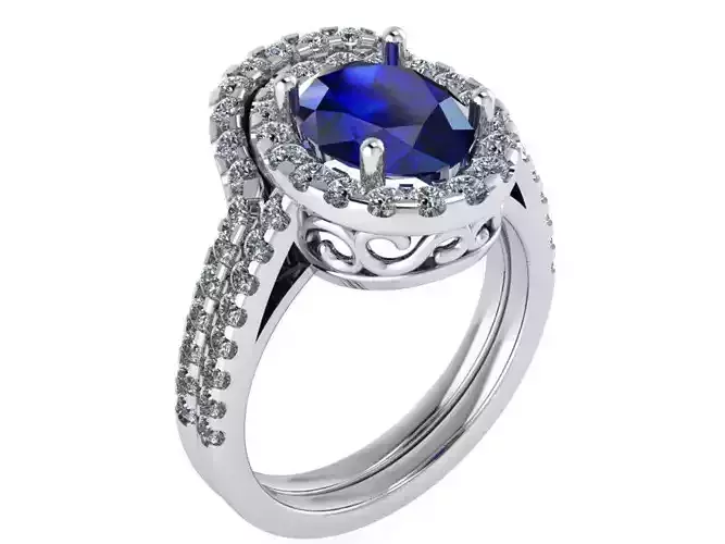 Oval Halo Cathedral Ring With Band 0182
