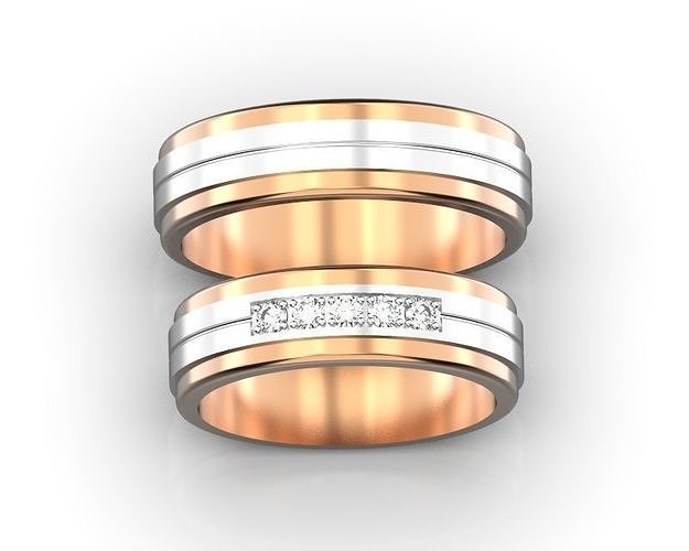 Gold wedding rings set with diamonds 3D print model
