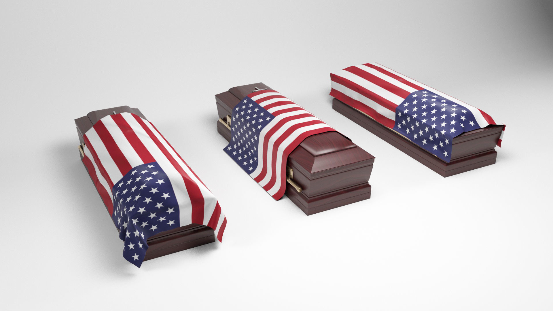 Coffins with flags Low-poly 3D model_1