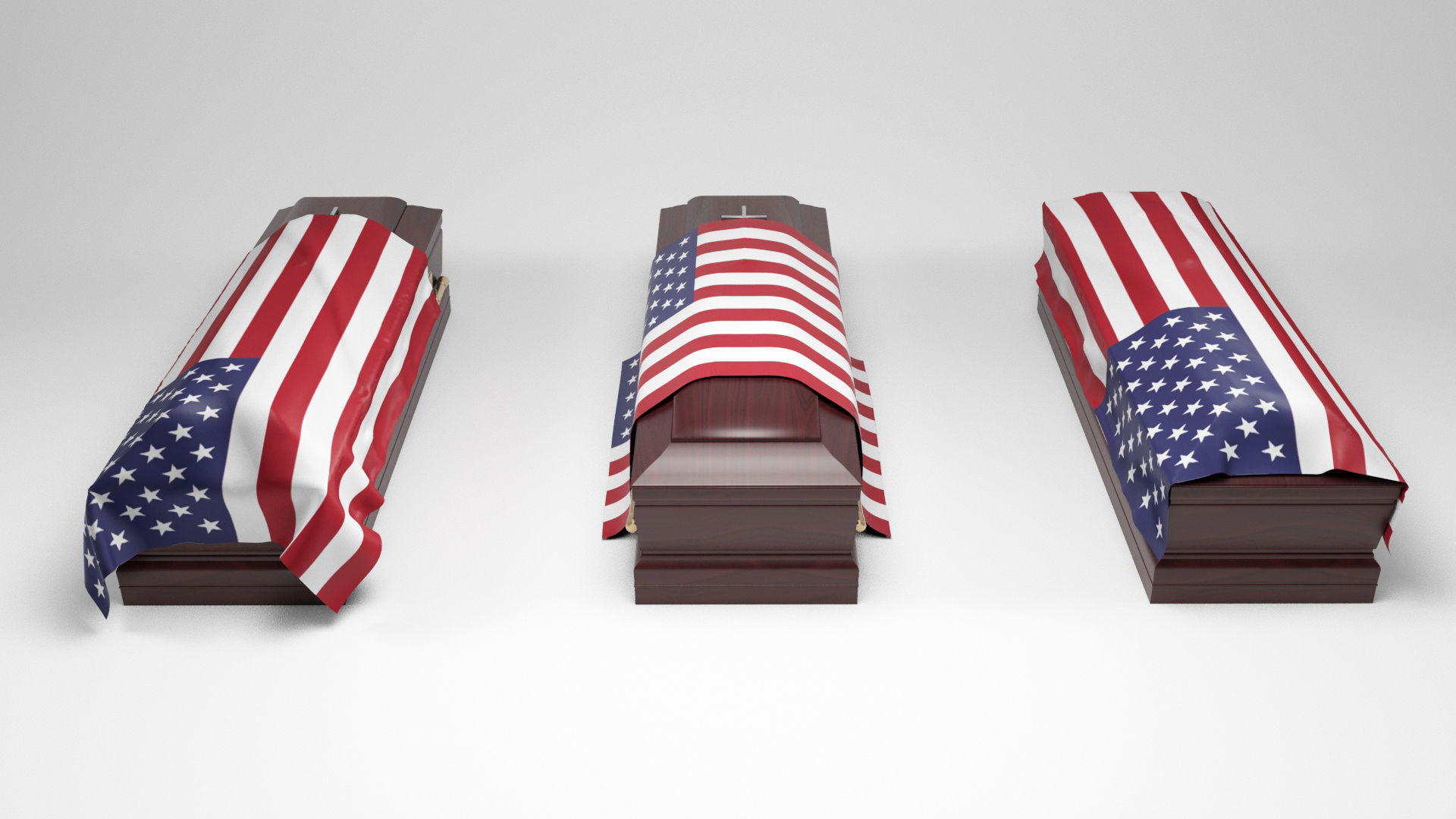 Coffins with flags Low-poly 3D model_2