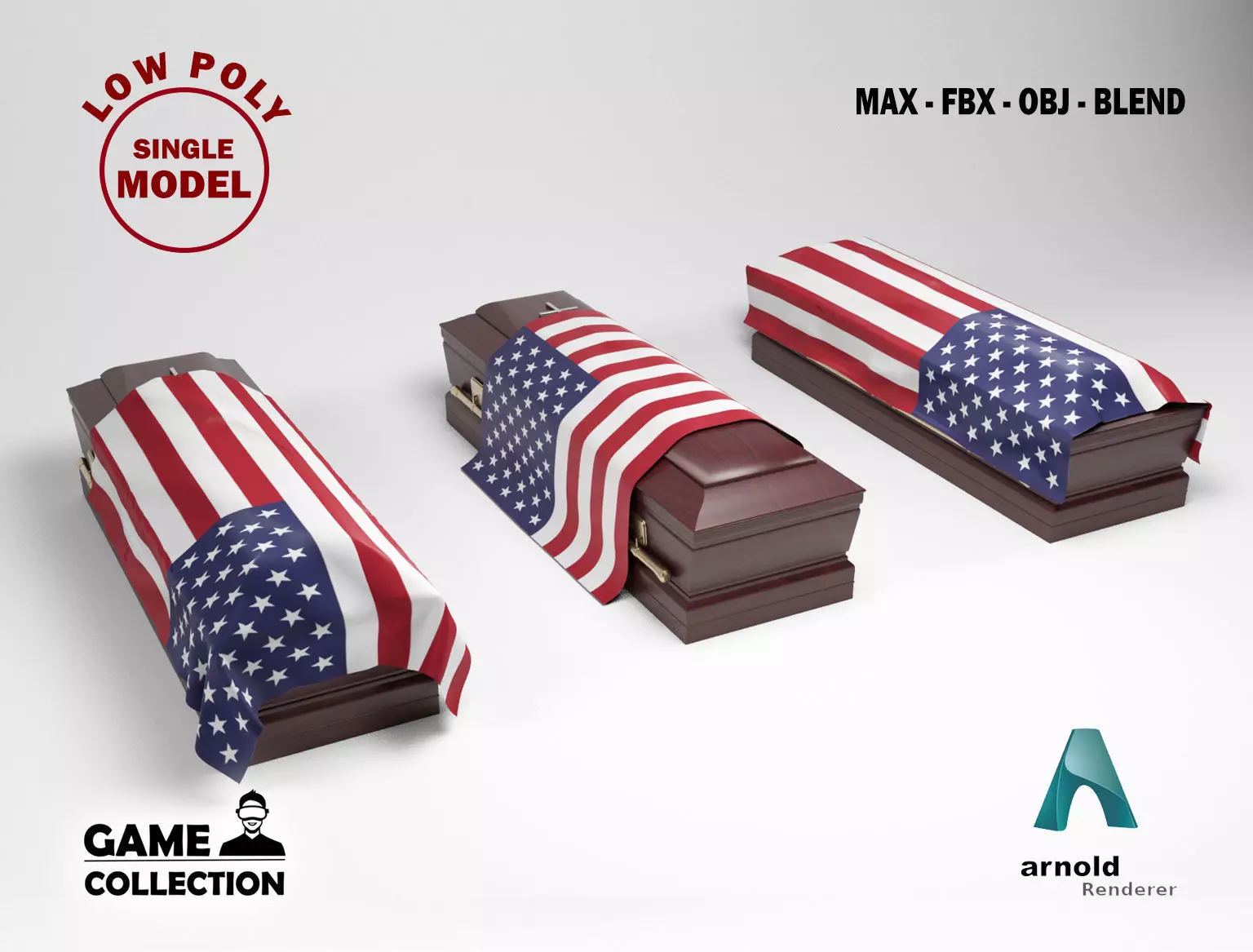 Coffins with flags Low-poly 3D model_0