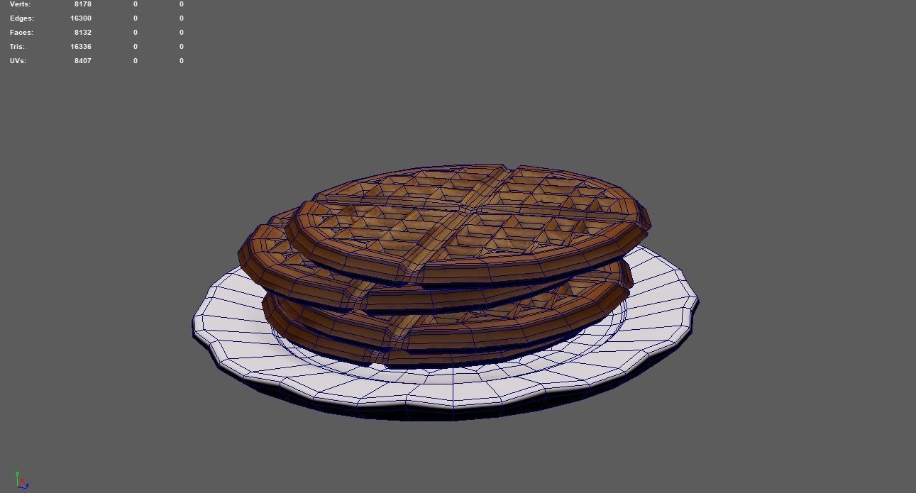 Waffles with berries and cream Free low-poly 3D model_2