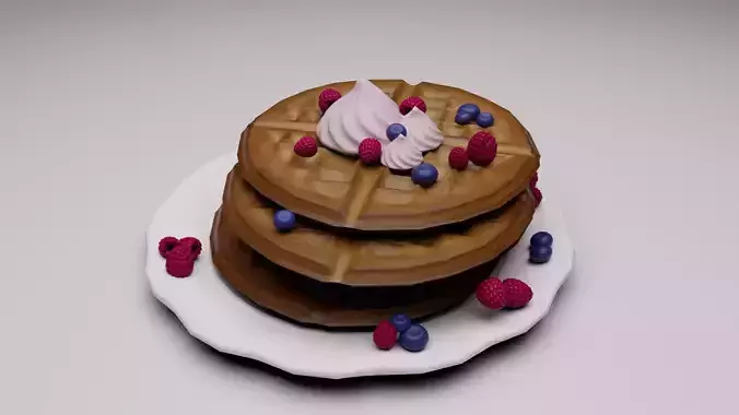 Waffles with berries and cream Free low-poly 3D model