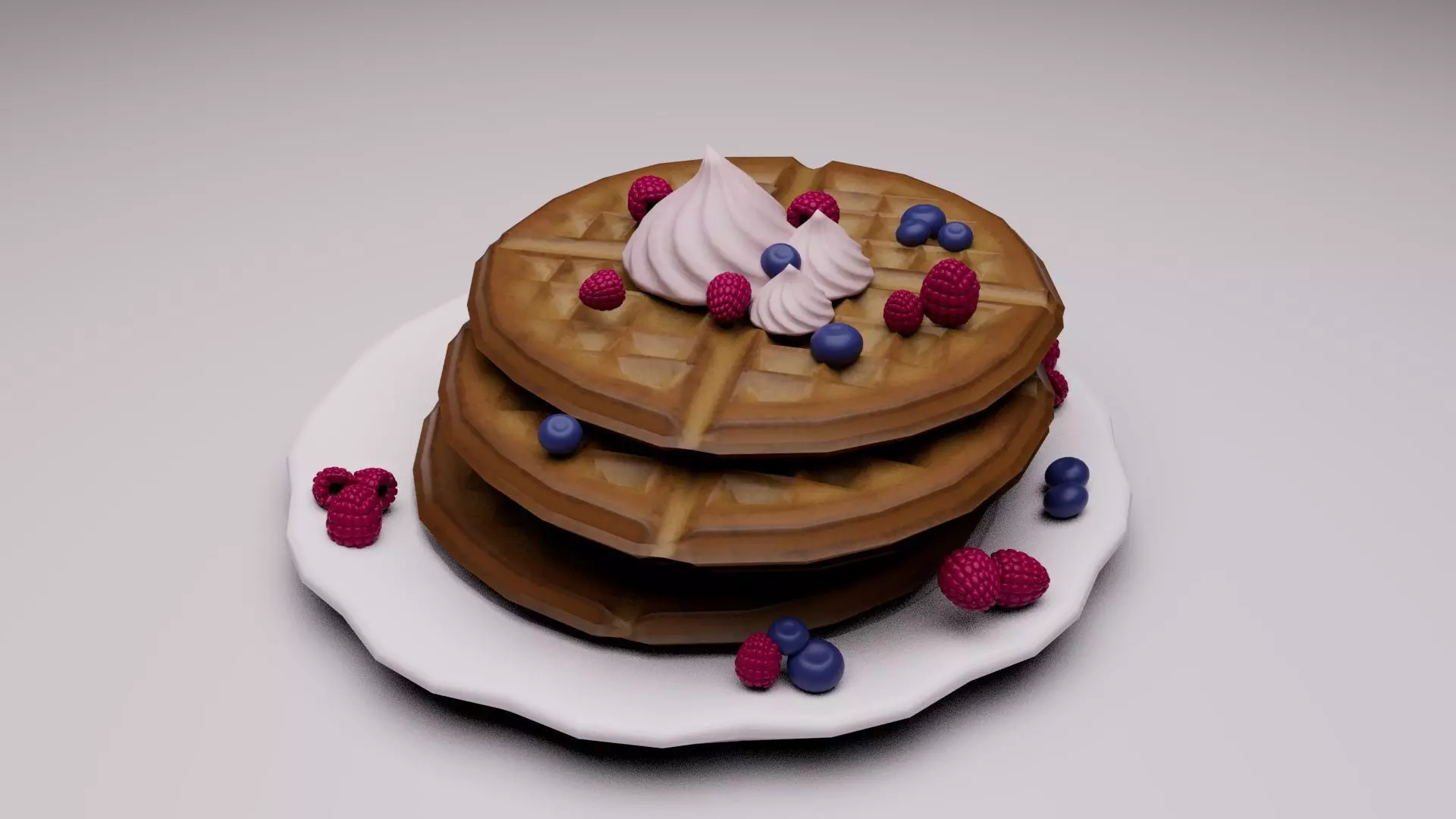 Waffles with berries and cream Free low-poly 3D model_0
